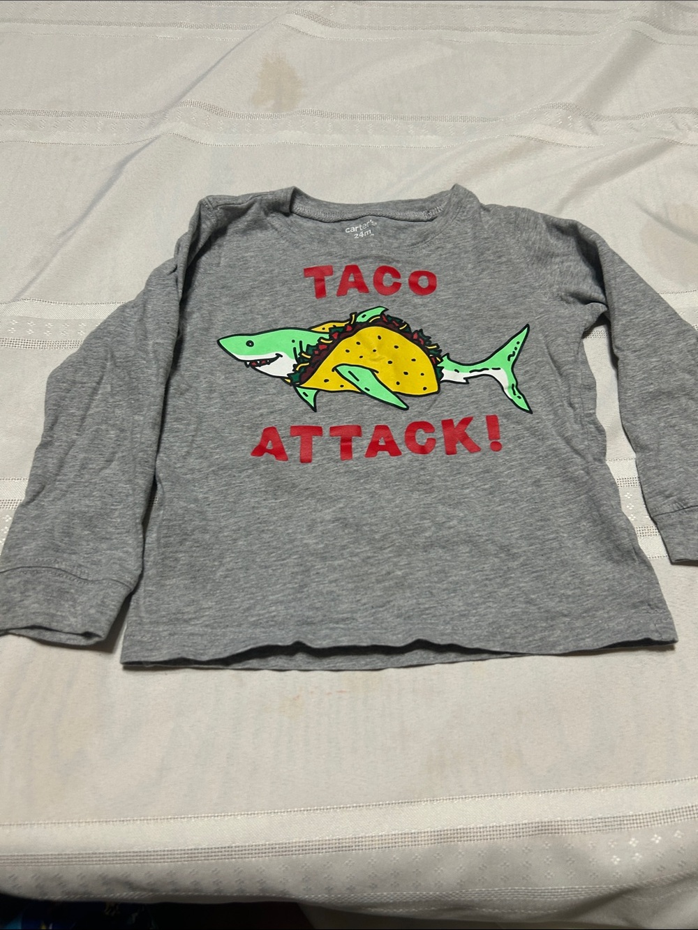 Carter's Gray Long Sleeve 'Taco Attack' Shark Taco Tee